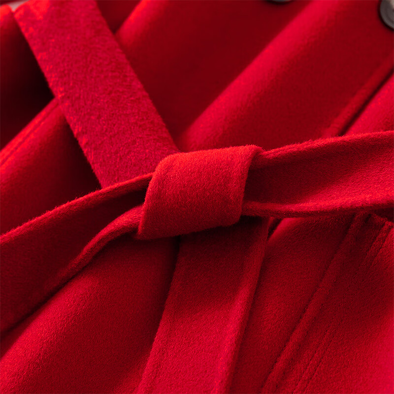 Shandubila New Year Red 100% wool woolen coat for women winter high-end thickened warm double-sided woolen coat