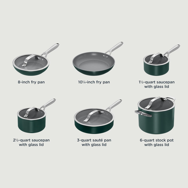 NINJA 11-piece ceramic non-stick pot set, suitable for induction stove and oven, glass pot lid