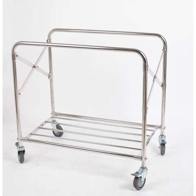 Linen cart folding stainless steel collection trolley cleaning room entrance cart hotel room service cart work cart blue