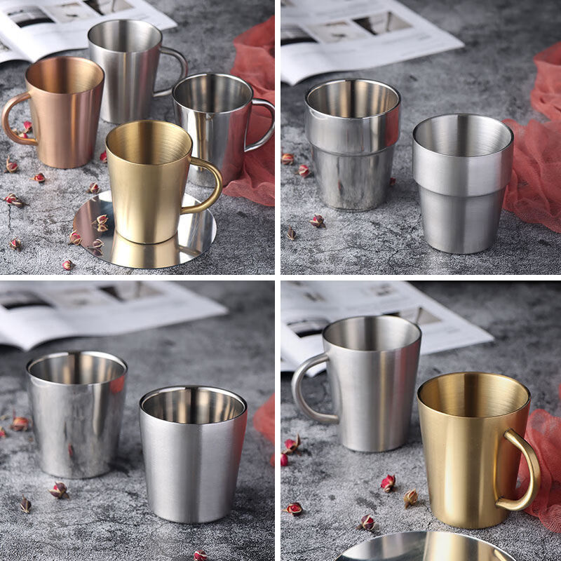 Vinoa 304 Korean stainless steel insulated double-layer drinking cup, anti-scalding and anti-falling beer cup, household children's drinking cup, 304 straight matte small size 180ml