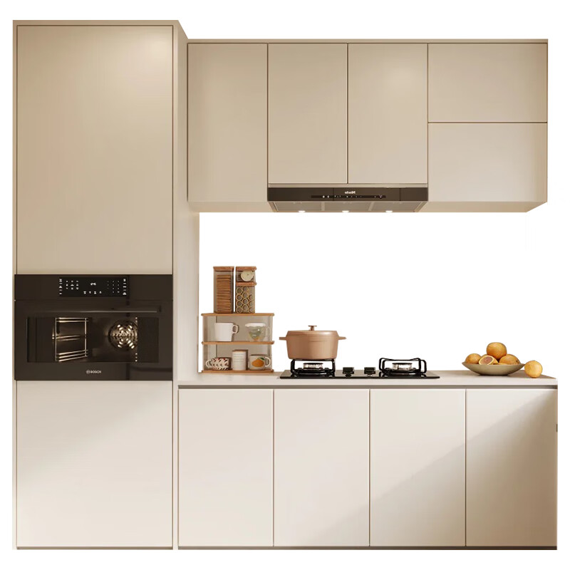 Wen Yijia Dunge modern cream style U-shaped cabinet overall home kitchen quartz stone stove custom-made whole house white 1 meter