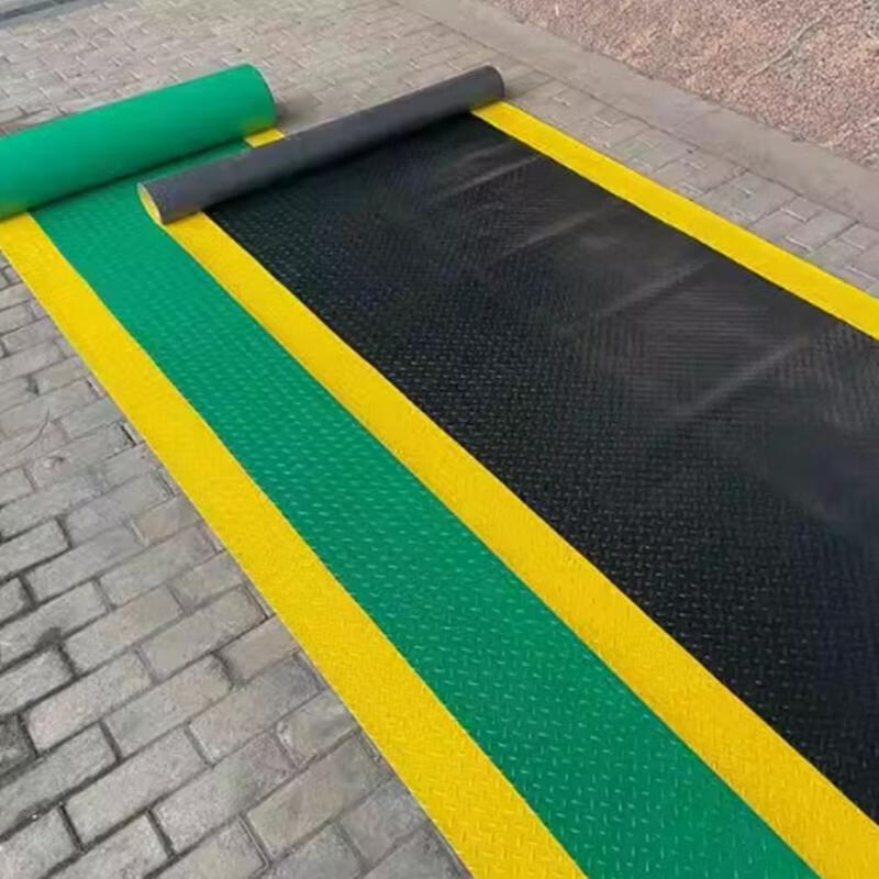 Insulating rubber mat, rubber mat, PVC Oxford yellow warning edge anti-slip mat, thickened rubber carpet, factory workshop, warehouse security inspection yellow edge fire escape floor mat, green herringbone pattern (yellow edge) thickened by about 2.5mm, 1.6 meters wide * 1 meter long