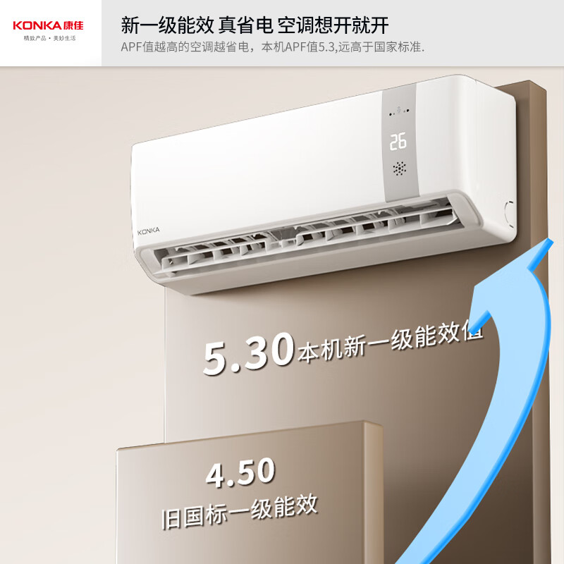 Konka Air Conditioner Super Power Saving Large 1.5 HP New Level Energy Efficiency Frequency Heating and Cooling AI Smart Voice Pure Copper Tube Bedroom Air Conditioner Hang Up Trade-In KFR-35GW/MA11