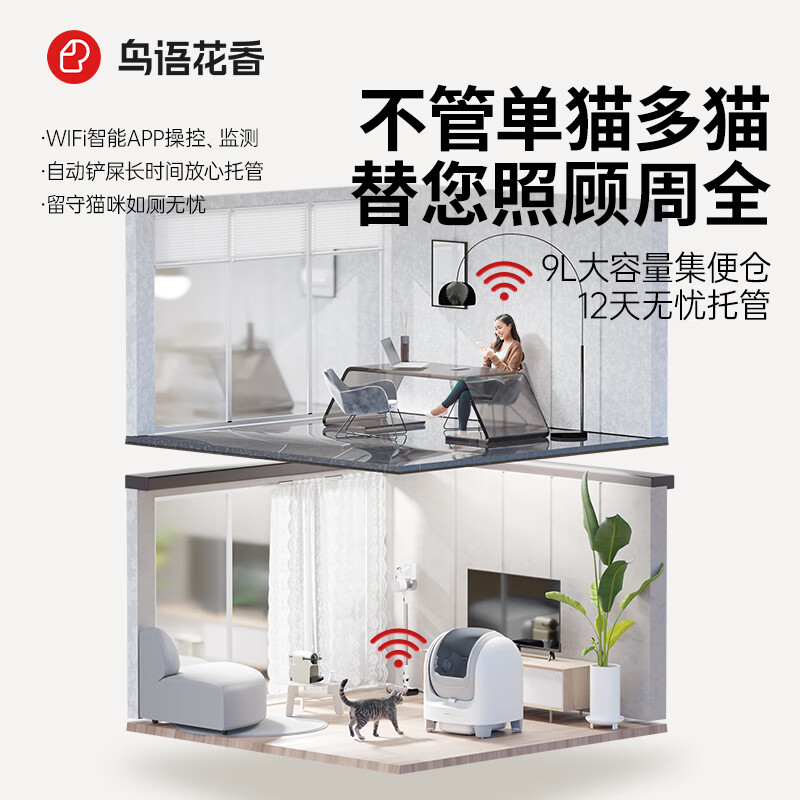 Birds and flowers C1 intelligent fully automatic cat litter box electric poop scooper open cat toilet extra large anti-splash cat supplies