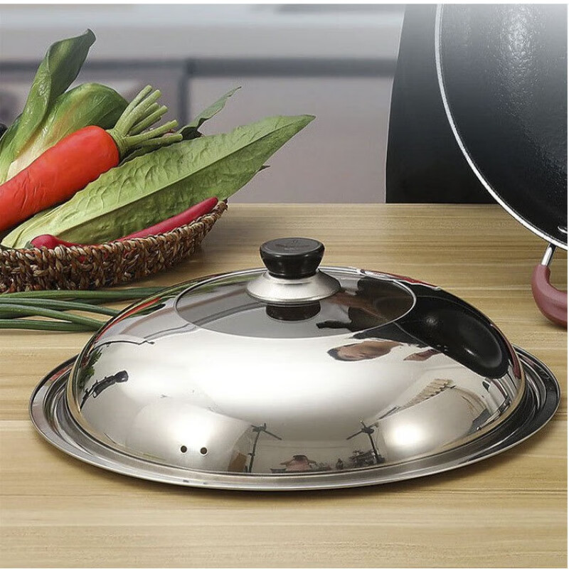 Fat Donglai same style pot lid stainless steel thickening and heightening see-through glass combination household pan wok universal lid line visible pot lid 32 32 inches