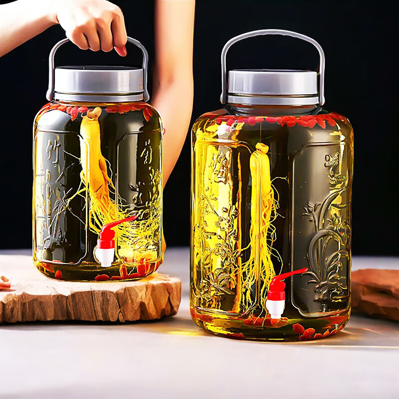Kashiwa Chao bubble wine special glass bottle with faucet thickened green plum wine jar bayberry medicinal wine material ginseng wine jar (bubble wine) punched style water spout 6 pounds thickened