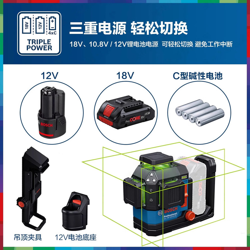 Bosch (BOSCH) level lithium battery high-precision strong light thin line 12-line GLL18V-120-33CG fine-tuning laser official standard