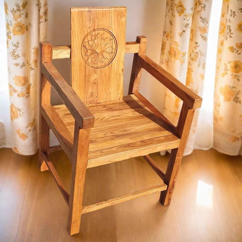 Santoba old elm solid wood chair restaurant chair home office chair backrest boss chair study chair durable single wood wax oil