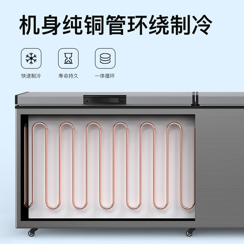 Nixue Freezer Commercial Household Freezer Horizontal Large Capacity Full Freezer Display Cabinet Refrigerated Freezer Large Freezer 2288 Single Temperature Dual Machine Copper Tube-Xingyao Gray Expanded Version Level 1 Energy Consumption