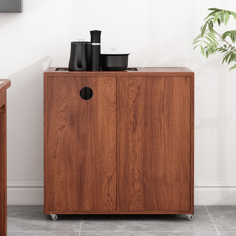 Tao Mengju solid wood Chinese-style mobile tea table household small tea table living room tea cart balcony tea table cabinet kettle integrated tea cabinet