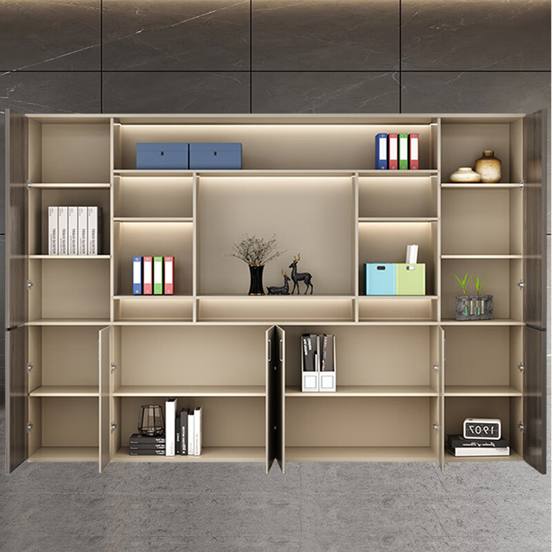Boss Shu Sheng file cabinet information cabinet with lock cabinet background storage office wooden modern office file bookcase four-door cabinet khaki
