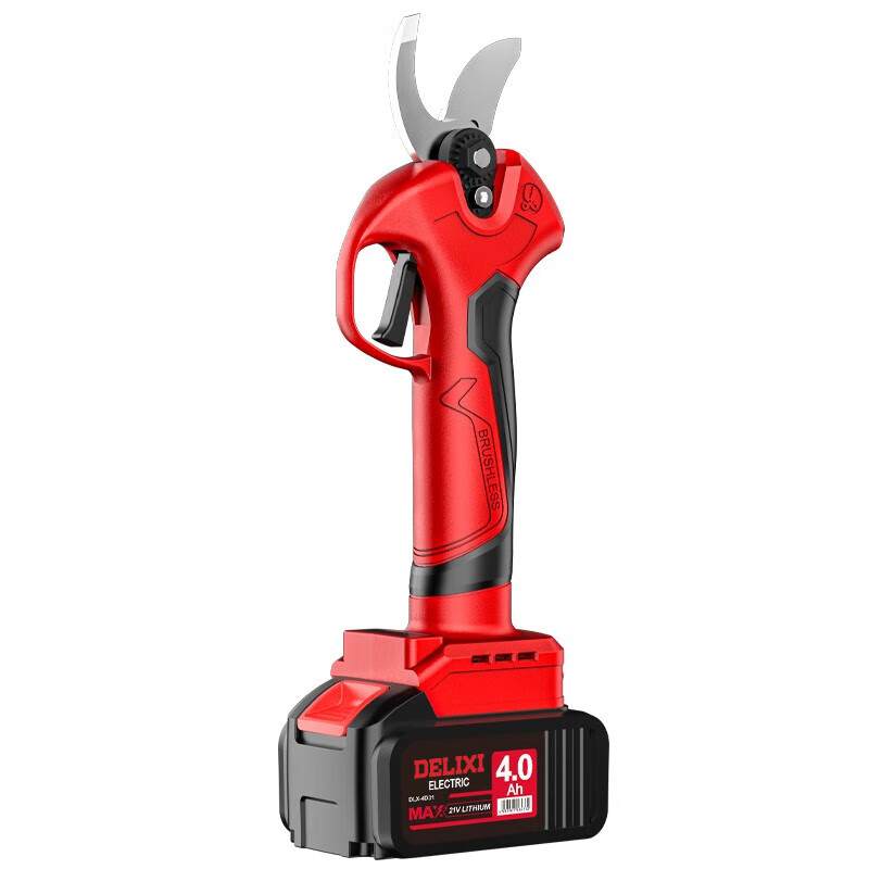 Delixi brushless electric scissors for fruit trees rechargeable pruning shears gardening lithium battery scissors for cutting branches electric shears brushless can cut 3cm 2.0AH one power + 2 blades