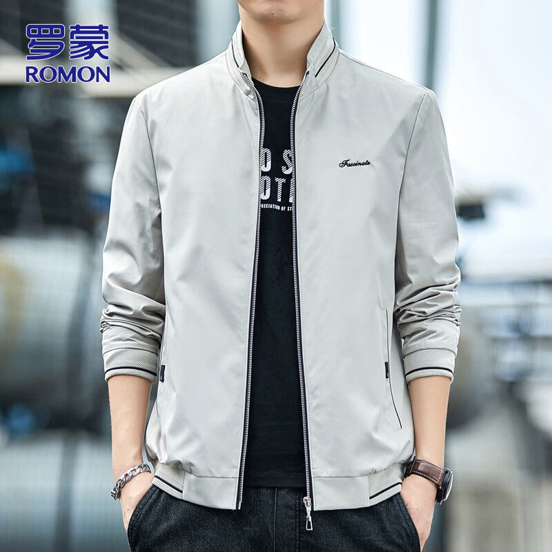 ROMON Jacket Men's Autumn and Winter Business Jacket Men's Casual Stand Collar Top Men's Khaki XL