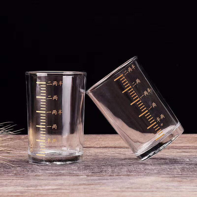 Ye Yu tempered glass liquor cup with scale for home use, foreign wine beer mug 23 liang, gold scale 2.5 liang tempered cup - set of 10