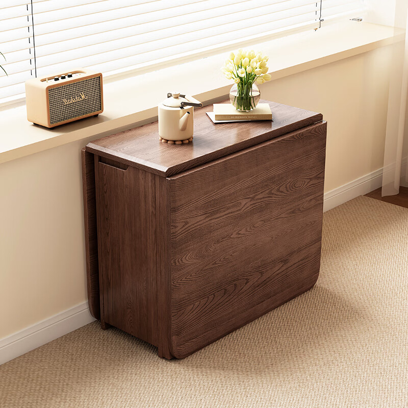 MiDi all solid wood folding dining table small family home dining table integrated sideboard foldable retractable dining table and chairs folding table walnut color single table + 4 folding chairs shipped ready to use 1.2 meters all solid wood material