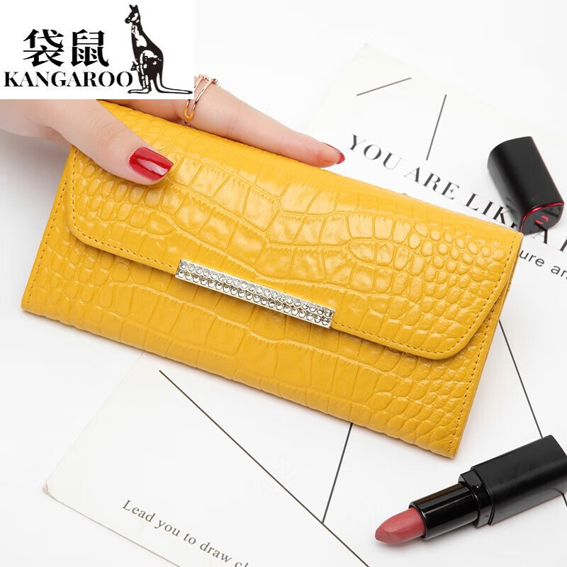 Kangaroo fashion diamond-encrusted leather wallet for women 2025 new style high-value design crocodile pattern cowhide banknote holder for mobile phone Valentine's Day birthday gift gift box packed with lucky yellow
