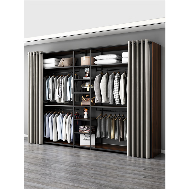 Open wardrobe rack assembly bedroom floor-standing metal frame clothes hanger cloakroom walk-in clothes rack customized double drawer combination 205_50_240