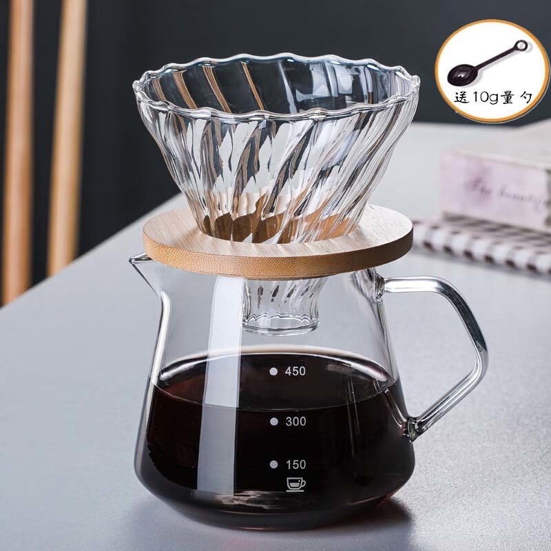 An Junsheng hand-brewed coffee pot set sharing pot drip coffee filter glass filter cup Italian-style one-piece hand-brewed funnel diamond coffee pot + large 02 wooden tray filter 600ml