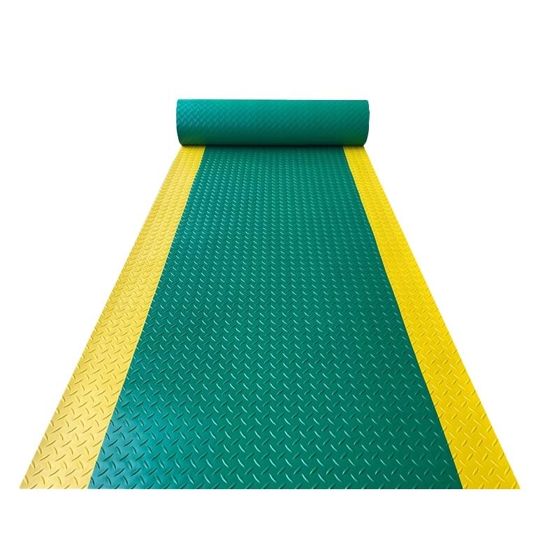 Insulating rubber mat, rubber mat, PVC Oxford yellow warning edge anti-slip mat, thickened rubber carpet, factory workshop, warehouse security inspection yellow edge fire escape floor mat, green herringbone pattern (yellow edge) thickened by about 2.5mm, 1.6 meters wide * 1 meter long