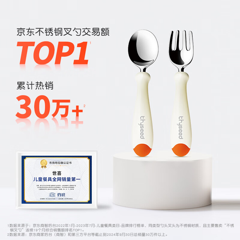 Shixi children's stainless steel fork and spoon baby training spoon 1 year old independent eating spoon Yuanbao spoon children's tableware tropical orange