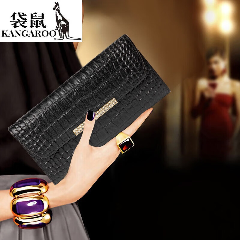 Kangaroo fashion diamond-encrusted leather wallet for women 2025 new style high-value design crocodile pattern cowhide banknote holder for mobile phone Valentine's Day birthday gift gift box packed with lucky yellow