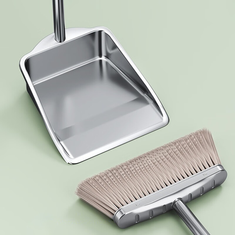 Deqi broom and dustpan set, stainless steel garbage shovel, enlarged dustpan and broom combination set, thickened dustpan + broom