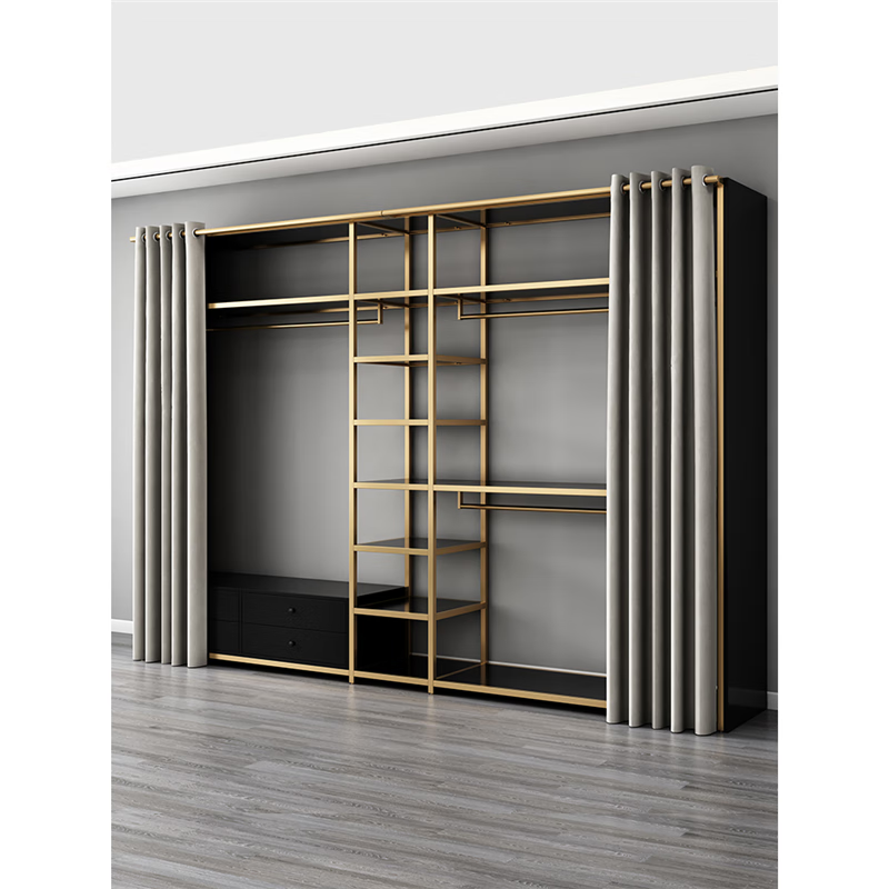 Open wardrobe rack assembly bedroom floor-standing metal frame clothes hanger cloakroom walk-in clothes rack customized double drawer combination 205_50_240