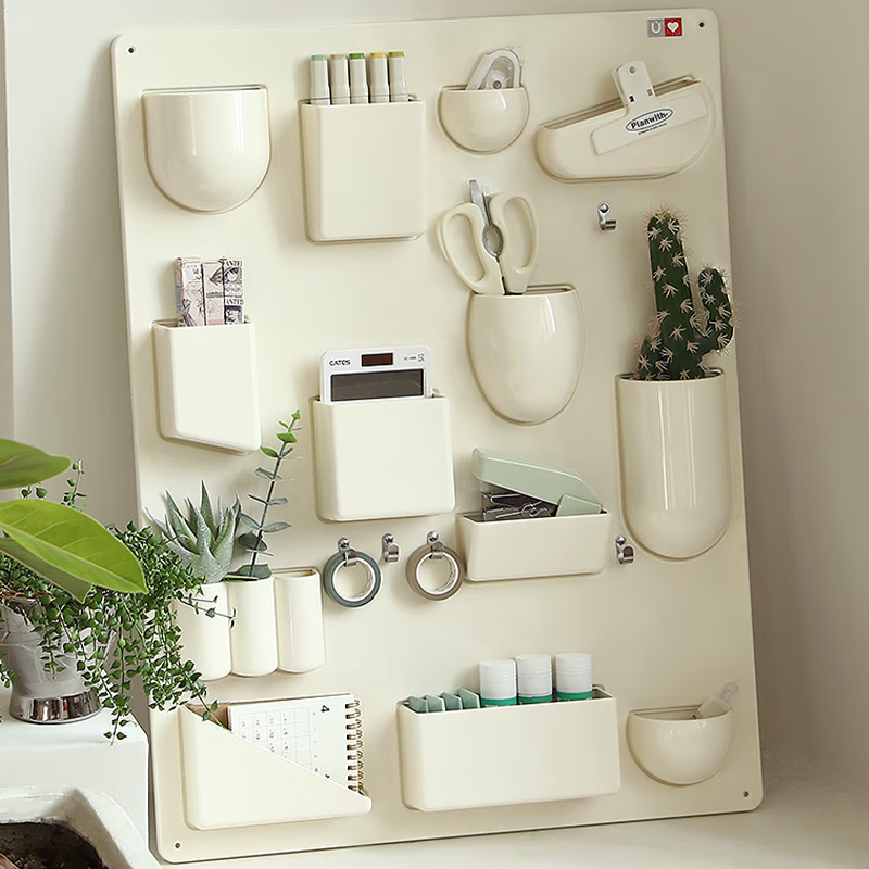 YOUNAL home punch-free hole board wall hanging dormitory office kitchen bathroom entrance shelf storage good cream style 16 storage areas ABS material