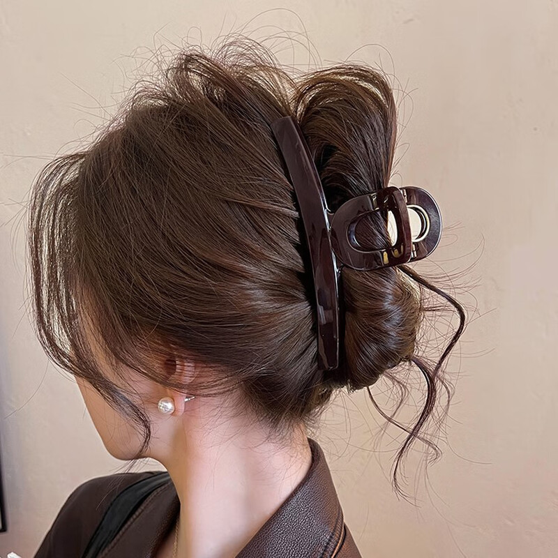 Gemeng's high-end chocolate brown one-word grab clip large shark clip hair clip for women's back of the head Ruth's same clip hair accessory