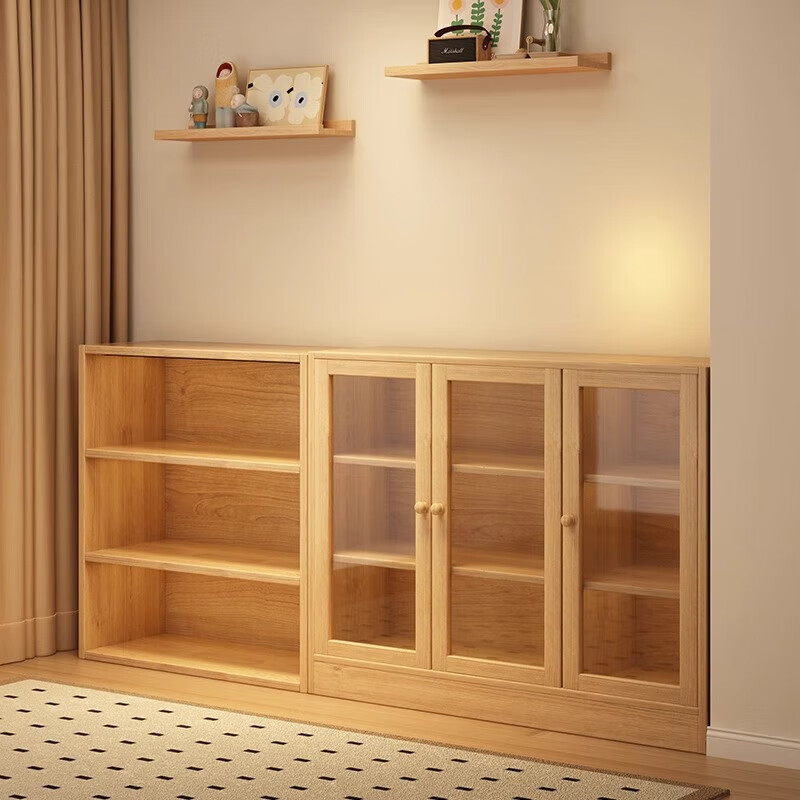 Solid wood bookcase floor-standing storage cabinet dust-proof grid cabinet log style cabinet living room storage integrated cabinet bookshelf mortise and tenon structure Yushan cedar wood 90/30/90