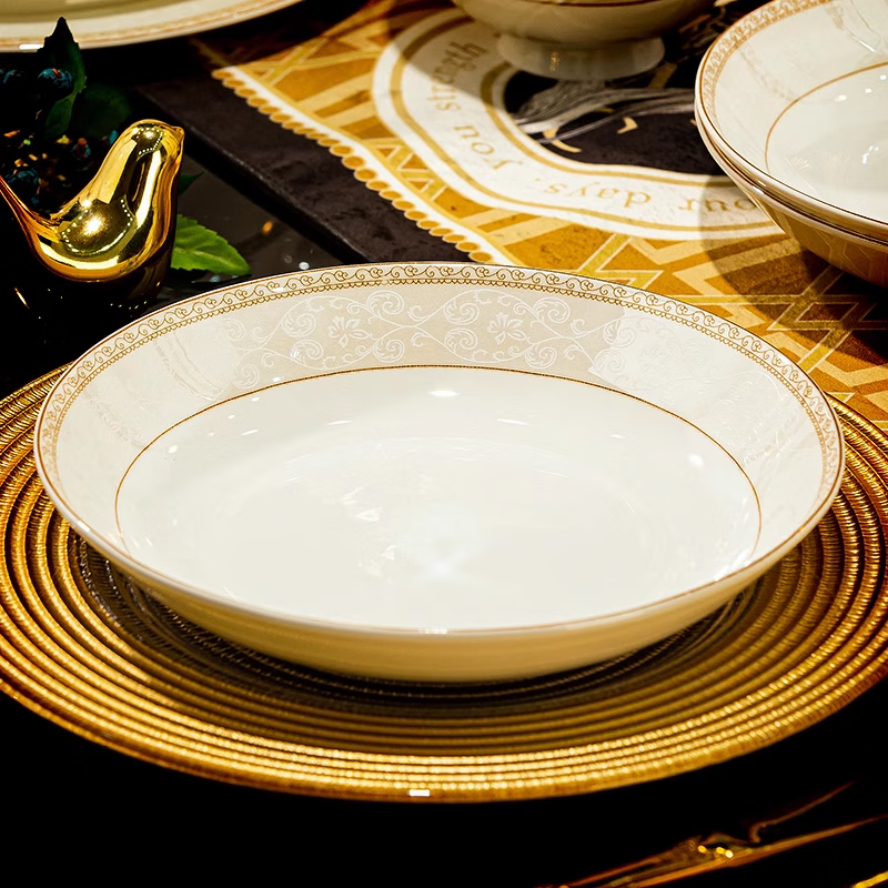 GIOIO high-end ceramic tableware set gift box European style high-end luxury ceramic bowl and plate combination household dishes and plate set 3 8-inch rice plates + 1 spare