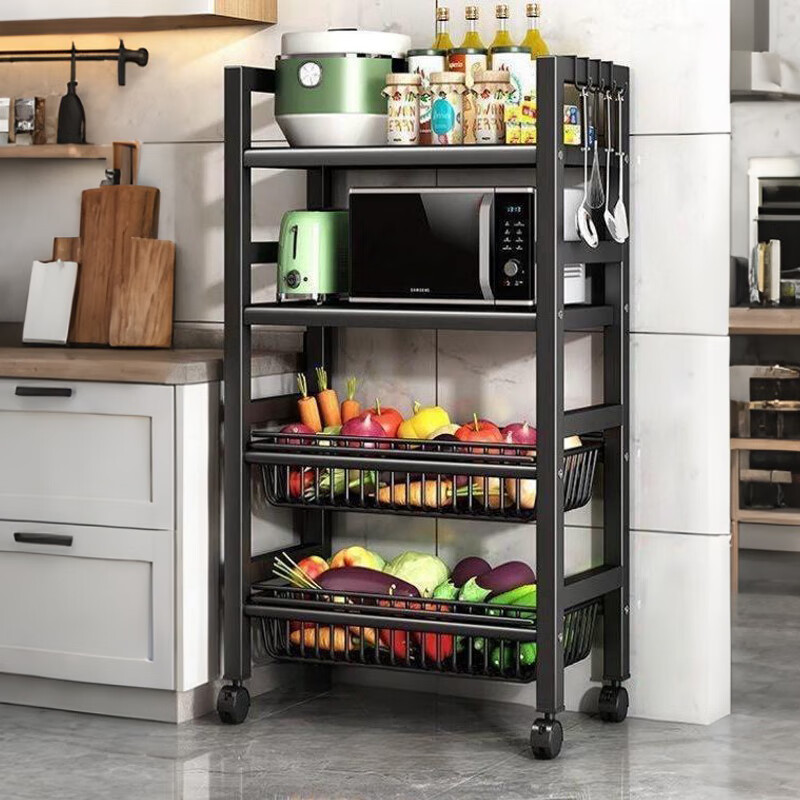 Zhuobo kitchen rack floor-standing storage rack storage rack balcony small shelf BH12 three layers 50cm wide black