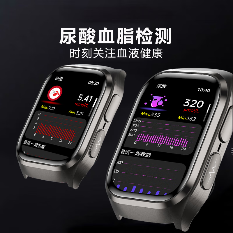 EPNX Hongmeng Huawei suitable smart health watch air bag type blood pressure measurement non-invasive blood sugar blood lipids uric acid monitoring heart rate blood oxygen ECG electrocardiogram detection top black - upgraded chip - Bluetooth call - voice broadcast - NFC access control, fully automatic air pump pressure measurement - a variety of health monitoring