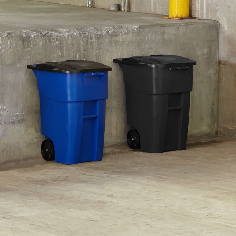 Rubbermaid Business Supplies Outdoor Pushable Trash Can with Lid and Wheels 189L FG9W2700BLUE Blue Outdoor Garbage Recycling Garbage Classification Property Outdoor Trash Can Q