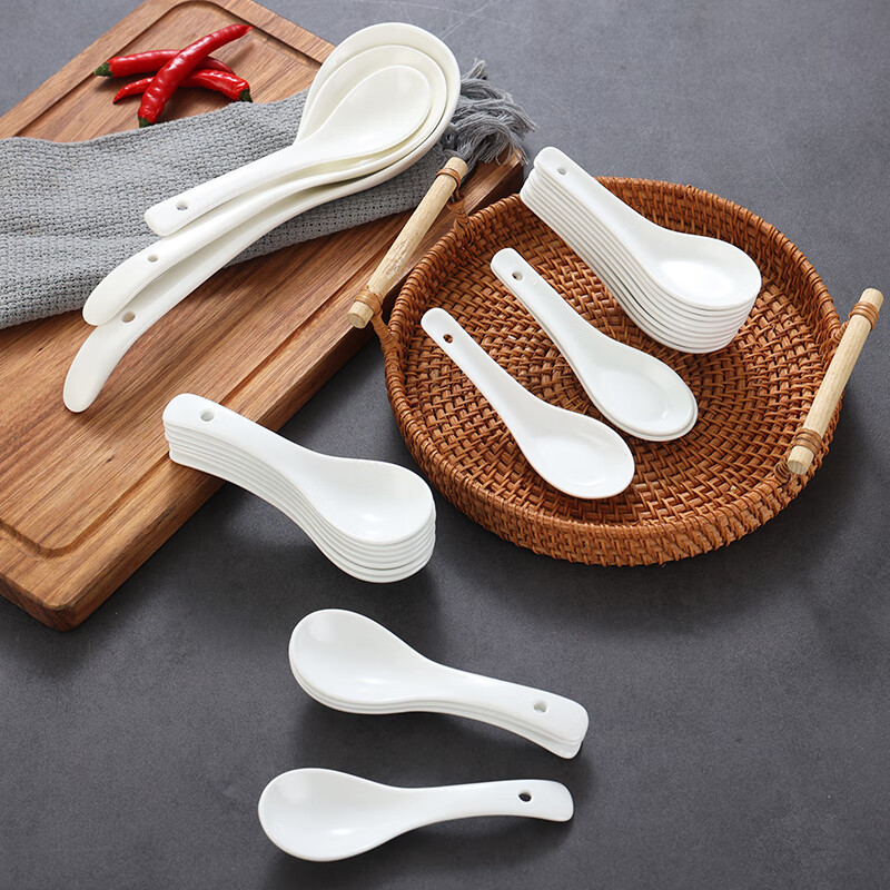 Blue color pure white small spoon restaurant hotel hotel special curved spoon ceramic spoon commercial thickened three curved spoon two needle spoon three curved spoon 1 piece set