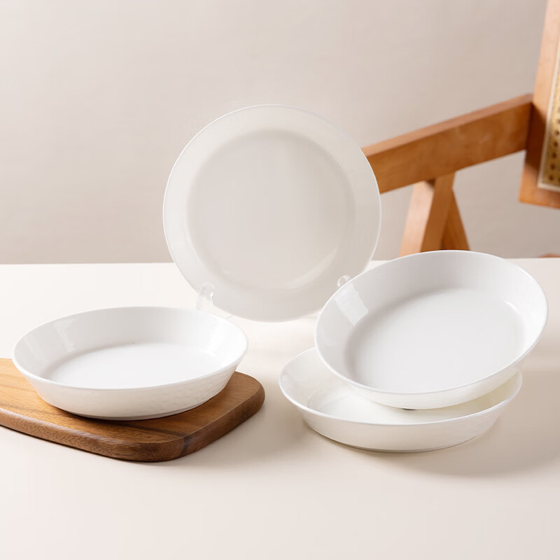 Songfa Porcelain Bone China Bowls and Dishes Home Light Luxury High-Quality Embossed Tableware Housewarming Bowl and Plate Set 7-inch Plate 4 Pack