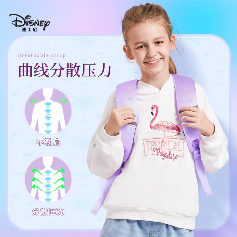 Disney (Disney) children's backpack, girl's schoolbag, primary school student's new style, light weight-reducing, first, second, third and sixth grade girls' large capacity backpack FP8523C