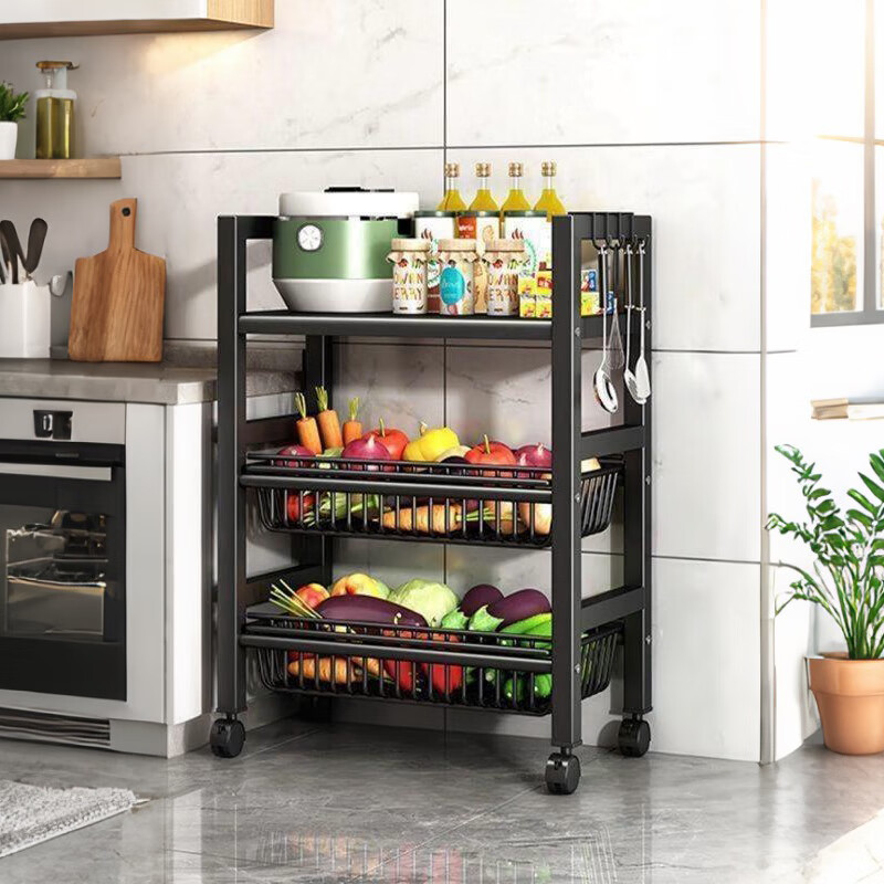 Zhuobo kitchen rack floor-standing storage rack storage rack balcony small shelf BH12 three layers 50cm wide black
