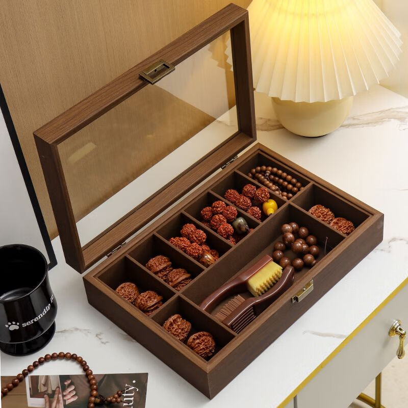 Wooden jewelry box toy storage box walnut bracelet lion head beads large capacity collection dust-proof display gift box antique style walnut 9 grid toy bracelet jewelry box