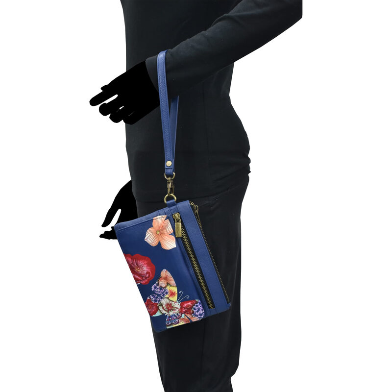 Anna by Anuschka Hand Painted Women's Leather Wristband Storage Wallet, Butterfly Mosaic, Butterfly Mosaic Butterfly Mosaic One Size