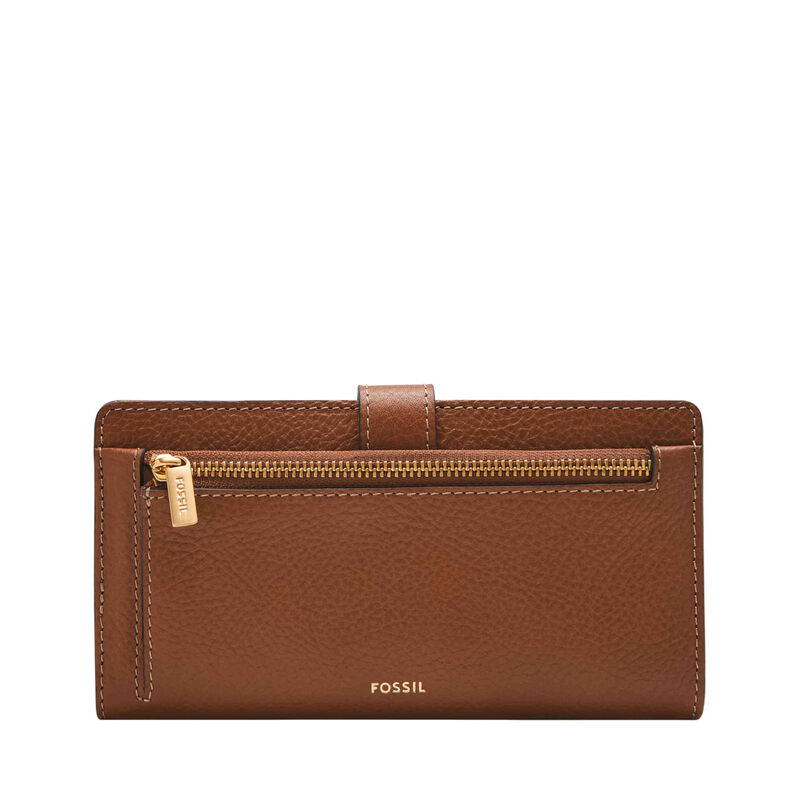 Fossil Women's LiteHide Leather Folding Wallet, 12 Card Slots, Simple and Luxurious, Brown, Single Size