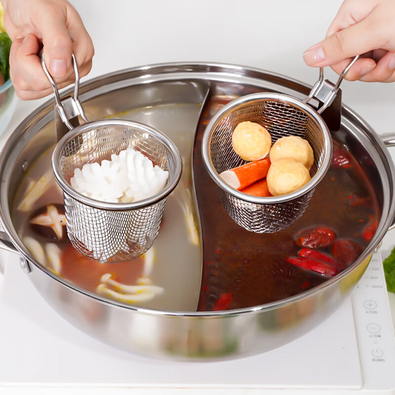 Anbuy 304 stainless steel hot pot colander kitchen household hanging side noodles spoon colander filter basket colander S1285