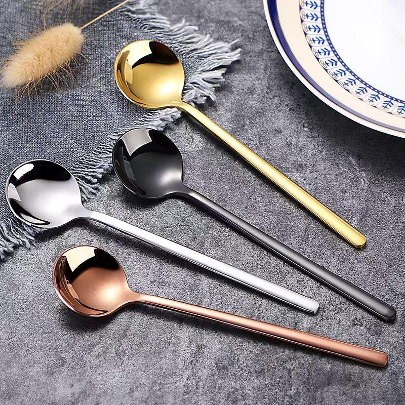 Fat Donglai's same coffee spoon stirring spoon 304 stainless steel small spoon golden small round spoon bird's nest spoon honey 410 15 cm small round spoon true color