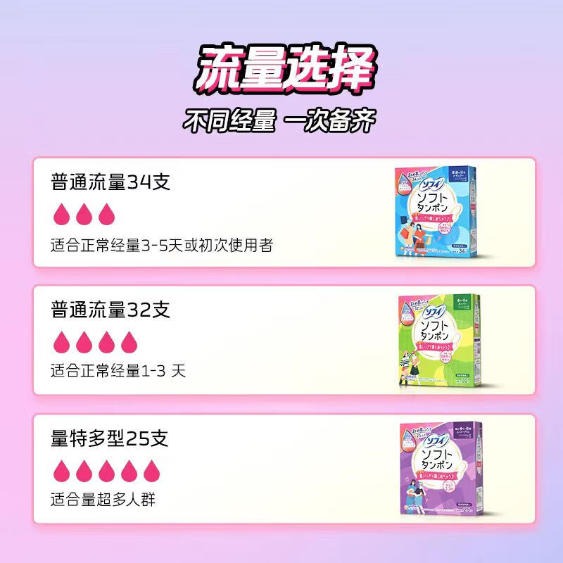 Sophie built-in tampon sanitary napkin, extra quantity 25 pieces * 3 boxes, comfortable long catheter swab swimming aunt napkin