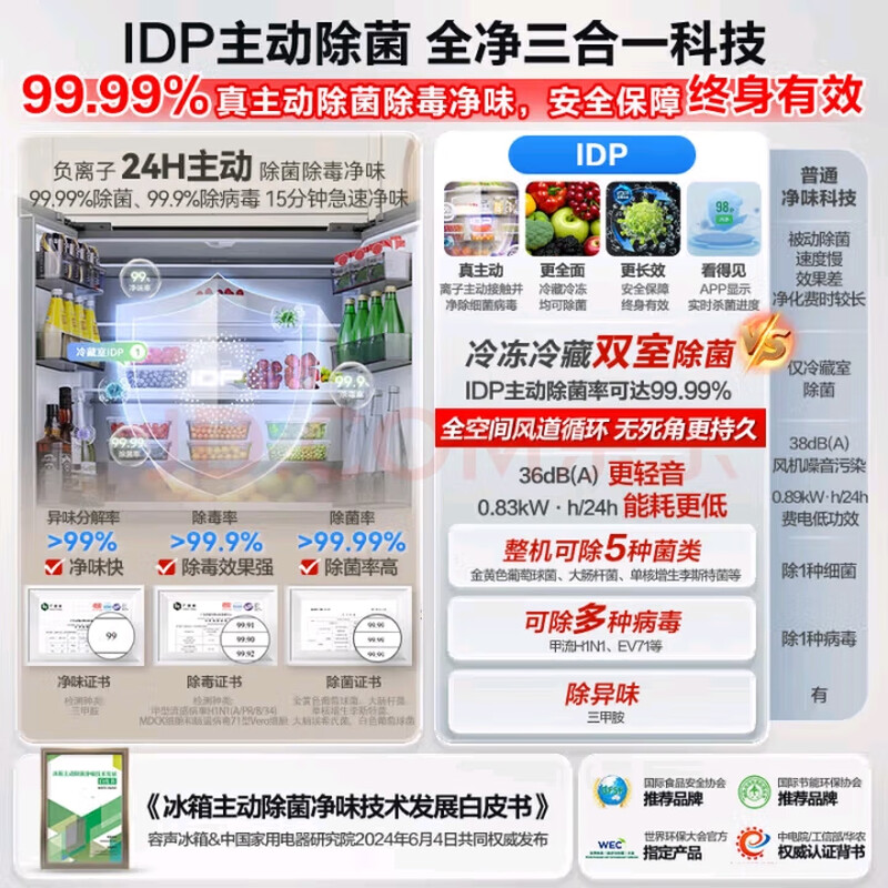 Ronshen (Ronshen) 501pro cross four-door embedded first-level energy-efficiency frequency conversion thin active sterilization