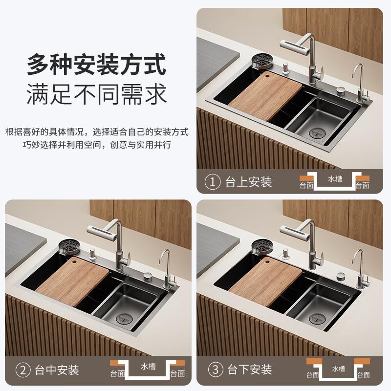 TOTO left drainage household sink 304 stainless steel under-counter washbasin millet honeycomb gun gray large single tank thickened 5MM left row C1-7545
