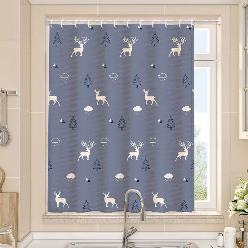 Vinoa simple curtain hanging ring installation semi-shading cartoon bay window small short window rental house hanging ring household small window forest deer free large ring buckle + tie rope 1 meter * 1.5 meters 1 piece width * height