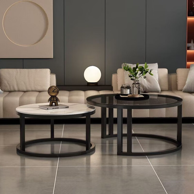 Gupujia coffee table living room small apartment modern simple slate light luxury glass round hospitality tea table balcony small side table