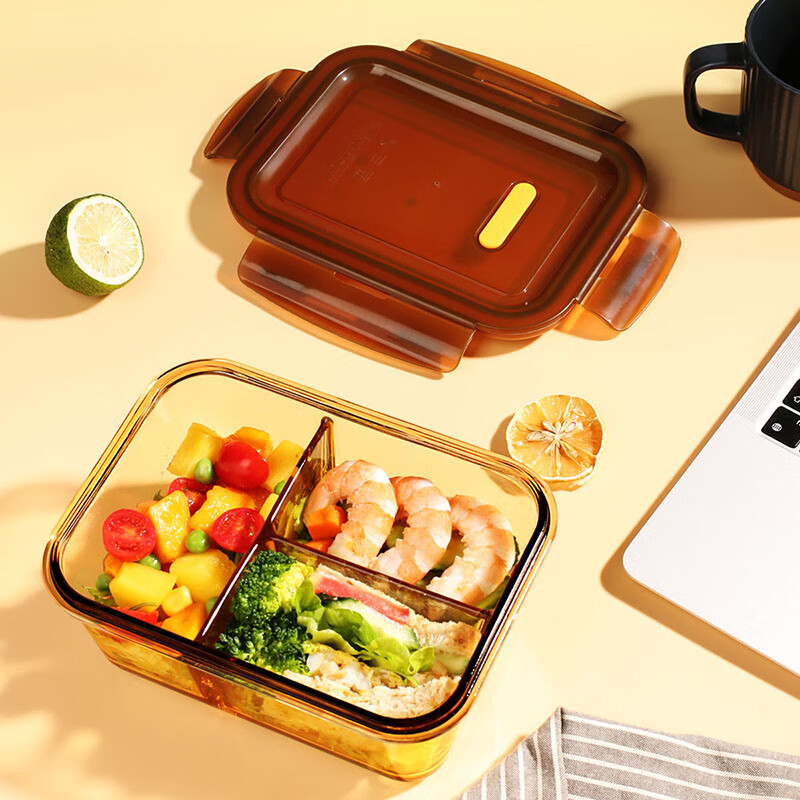 Demas heat-resistant glass crisper microwave lunch box office worker lunch box 3 compartments 1020+700+400+bags+tableware