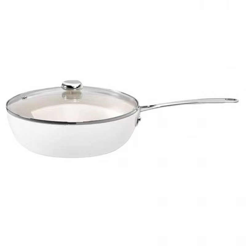 SSIIXX Japanese brand ceramic wok, non-stick pan, low oil smoke frying pan, household wok, gas stove, universal, shell white + covered 30cm, universal